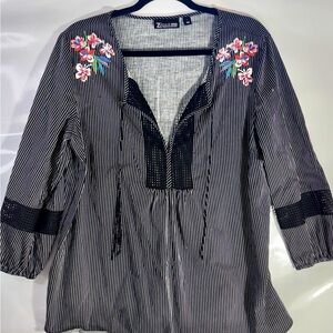 New York & Company Black and White Striped Blouse